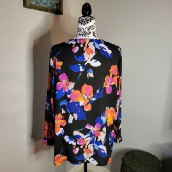 Vince Camuto Colorful Floral Print Chiffon Blouse Size Medium - Picture 7 of 10